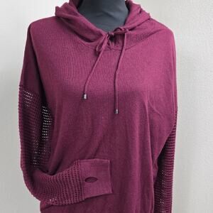 Crochet Sleeve Hooded Sweater Burgundy Hoodie Sweater – Women’s XL